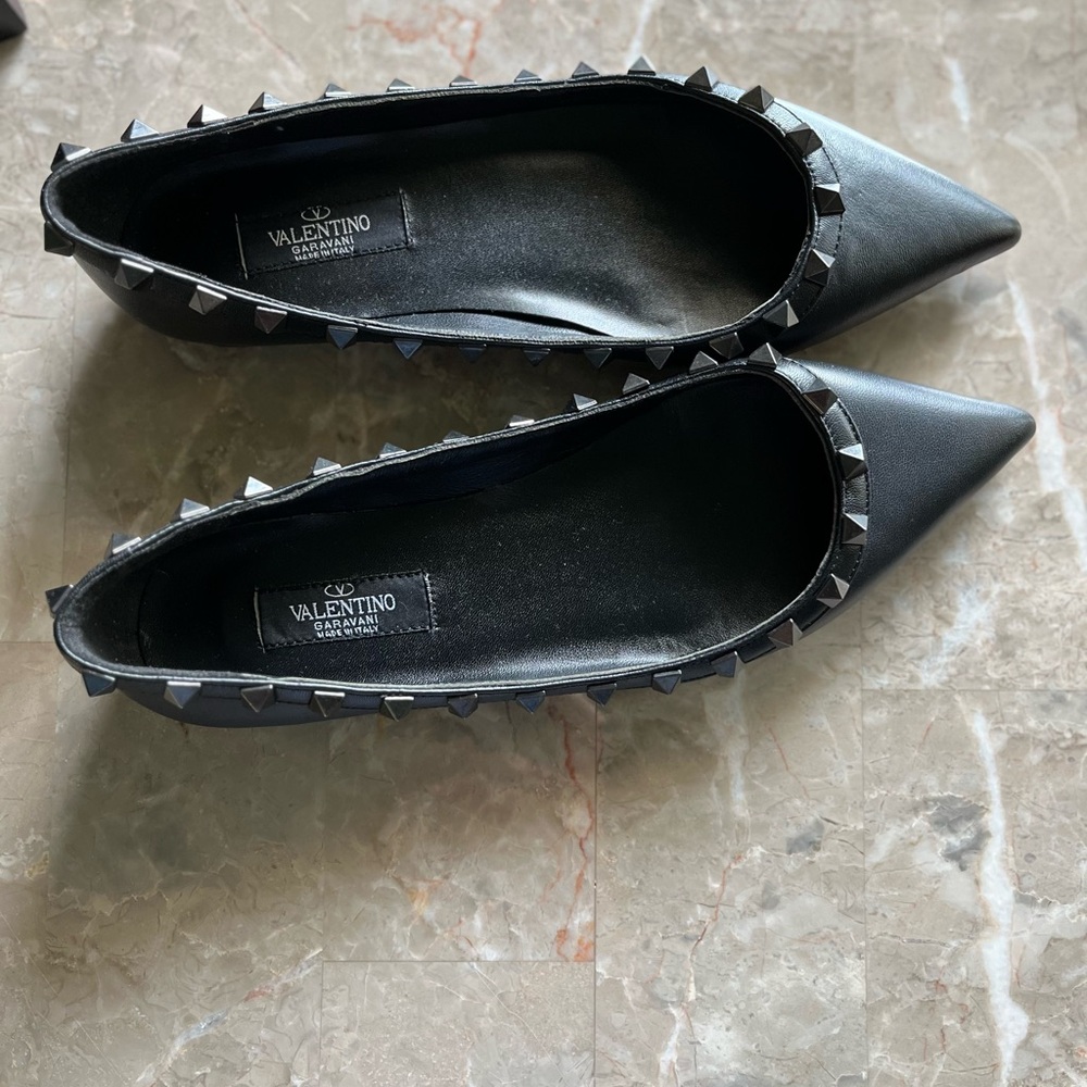Valentino Black Leather Flats with Pointed Toe